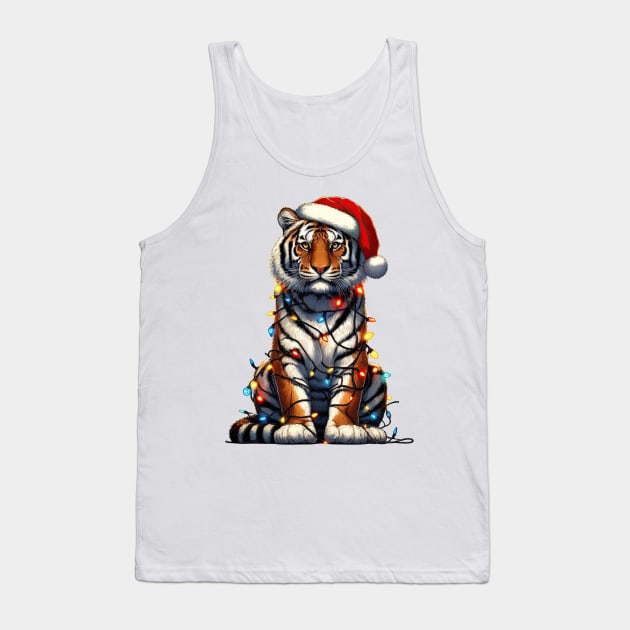 Tiger Wrapped In Christmas Lights Tank Top by Chromatic Fusion Studio